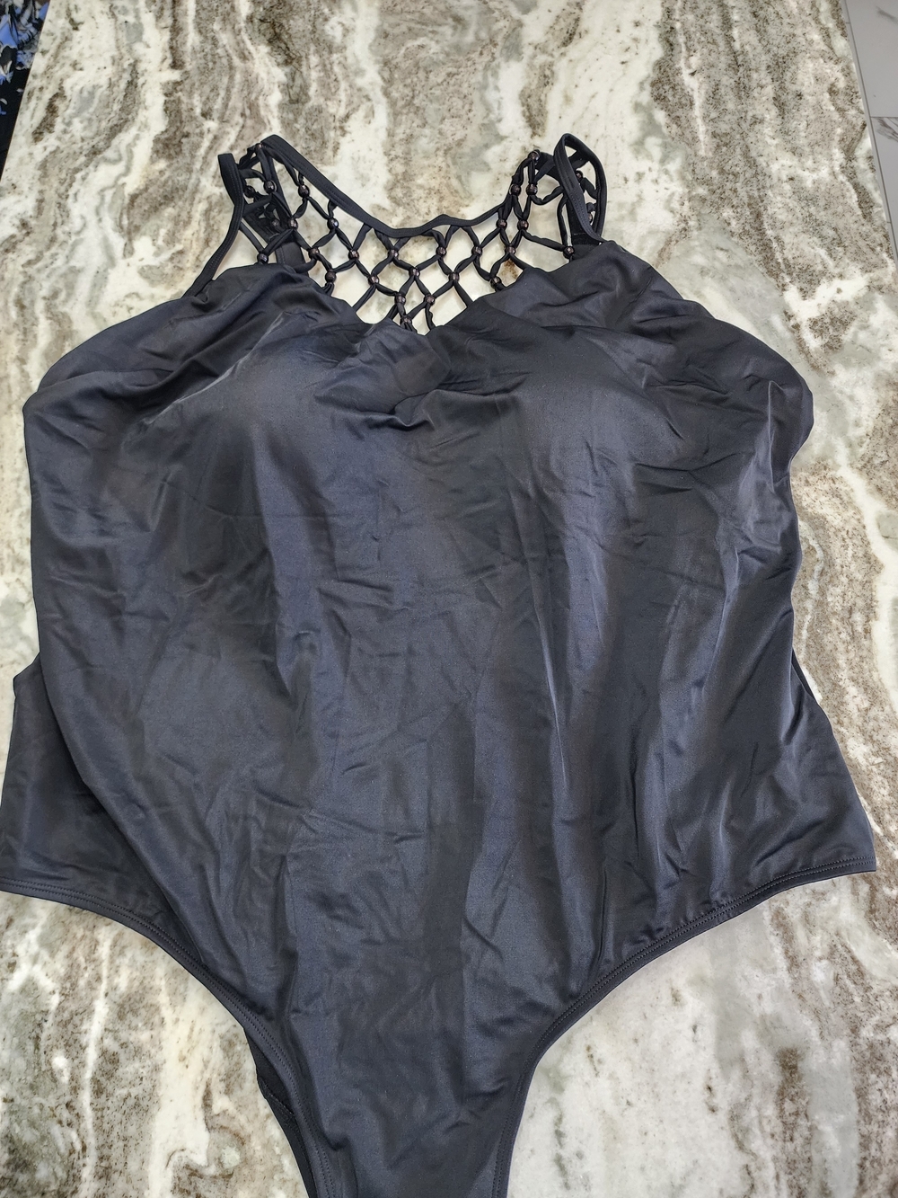 Swimsuits For All Black One-Piece with Lattice Neck New Without Tag